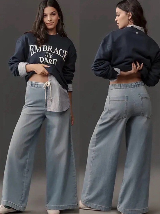 Anthropologie Denim - Anthropologie Pilcro Denim-Knit Pull On High Rise Wide Leg Jeans Size‎ Large